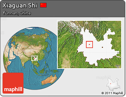 Satellite Location Map of Xiaguan Shi, highlighted parent region