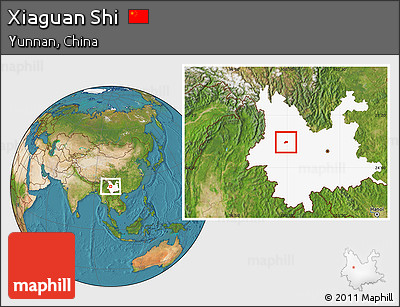 Satellite Location Map of Xiaguan Shi, highlighted parent region