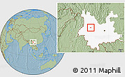 Savanna Style Location Map of Xiaguan Shi, highlighted parent region, hill shading