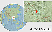 Savanna Style Location Map of Xiaguan Shi, hill shading
