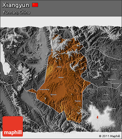 Physical 3D Map of Xiangyun, desaturated