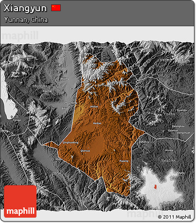 Physical 3D Map of Xiangyun, desaturated