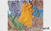 Political 3D Map of Xiangyun, semi-desaturated