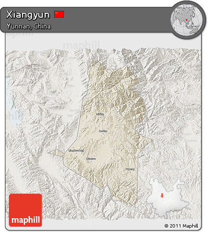 Shaded Relief 3D Map of Xiangyun, lighten