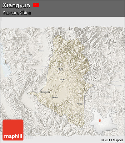 Shaded Relief 3D Map of Xiangyun, lighten