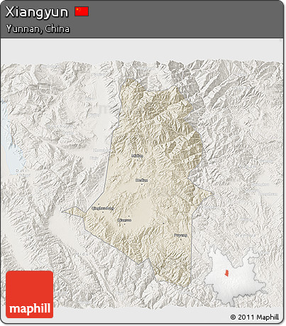 Shaded Relief 3D Map of Xiangyun, lighten