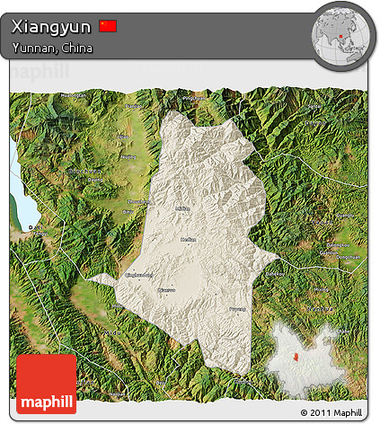 Shaded Relief 3D Map of Xiangyun, satellite outside