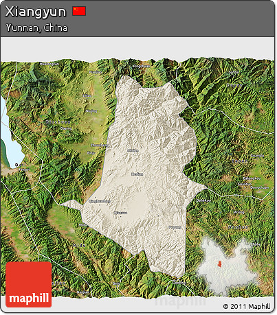 Shaded Relief 3D Map of Xiangyun, satellite outside