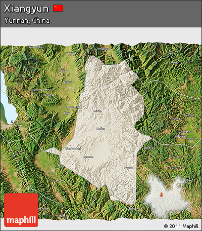 Shaded Relief 3D Map of Xiangyun, satellite outside
