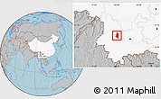Gray Location Map of Xiangyun, highlighted country, hill shading