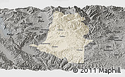 Shaded Relief Panoramic Map of Xiangyun, darken, semi-desaturated