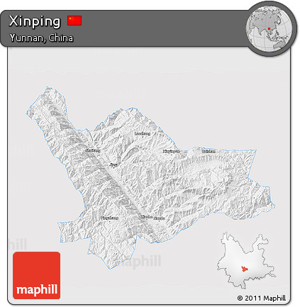 Silver Style 3D Map of Xinping, single color outside