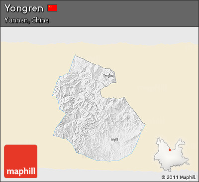 Classic Style 3D Map of Yongren, single color outside