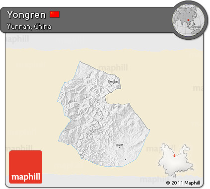 Classic Style 3D Map of Yongren, single color outside