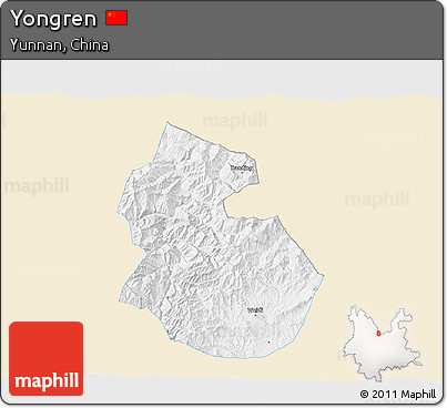 Classic Style 3D Map of Yongren, single color outside