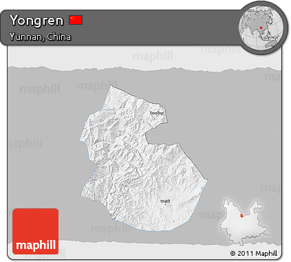 Gray 3D Map of Yongren, single color outside