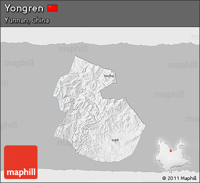 Gray 3D Map of Yongren, single color outside