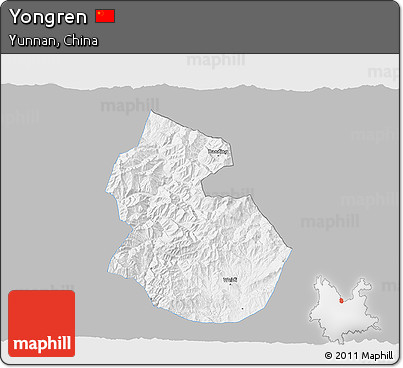 Gray 3D Map of Yongren, single color outside