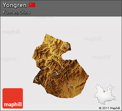 Physical 3D Map of Yongren, cropped outside