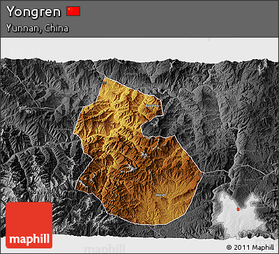Physical 3D Map of Yongren, darken, desaturated