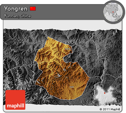 Physical 3D Map of Yongren, darken, desaturated