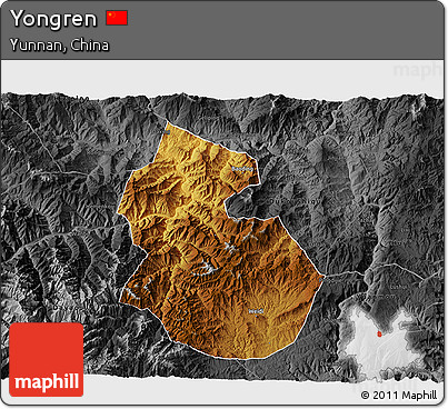Physical 3D Map of Yongren, darken, desaturated