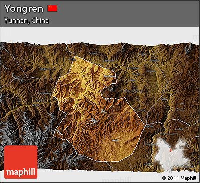 Physical 3D Map of Yongren, darken