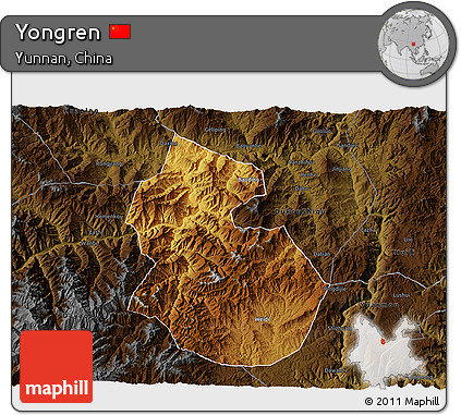 Physical 3D Map of Yongren, darken