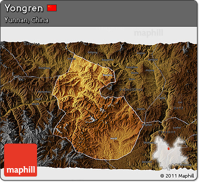Physical 3D Map of Yongren, darken