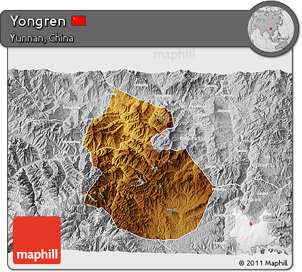 Physical 3D Map of Yongren, lighten, desaturated