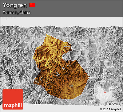 Physical 3D Map of Yongren, lighten, desaturated