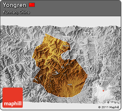 Physical 3D Map of Yongren, lighten, desaturated