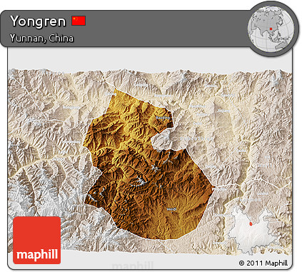 Physical 3D Map of Yongren, lighten