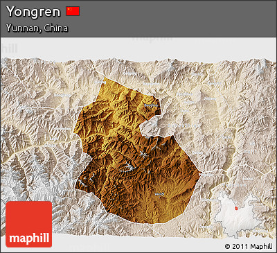 Physical 3D Map of Yongren, lighten