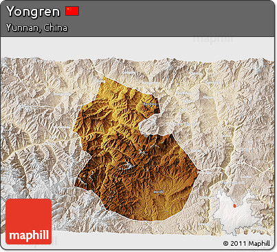Physical 3D Map of Yongren, lighten