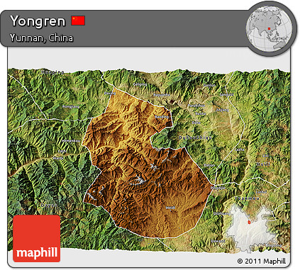Physical 3D Map of Yongren, satellite outside