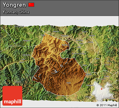 Physical 3D Map of Yongren, satellite outside