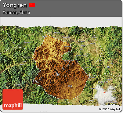 Physical 3D Map of Yongren, satellite outside