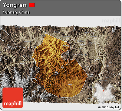 Physical 3D Map of Yongren, semi-desaturated