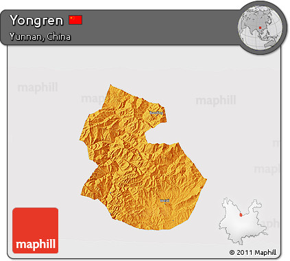 Political 3D Map of Yongren, cropped outside