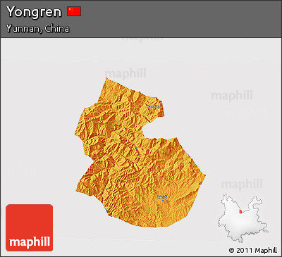 Political 3D Map of Yongren, cropped outside