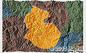 Political 3D Map of Yongren, darken, semi-desaturated