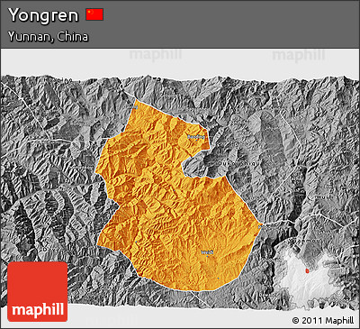Political 3D Map of Yongren, desaturated