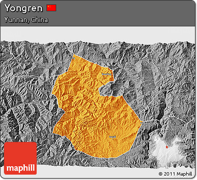 Political 3D Map of Yongren, desaturated