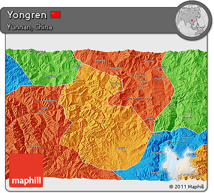 Political 3D Map of Yongren