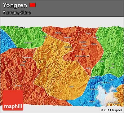 Political 3D Map of Yongren