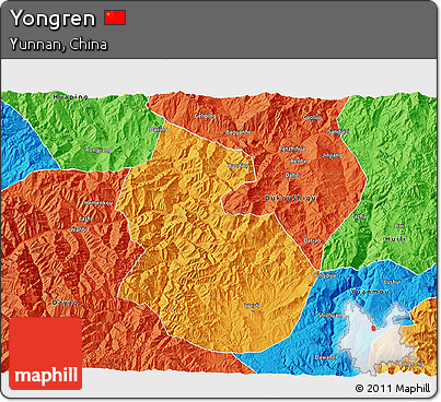 Political 3D Map of Yongren