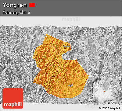 Political 3D Map of Yongren, lighten, desaturated
