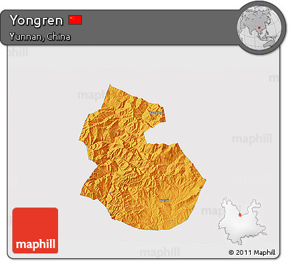 Political 3D Map of Yongren, single color outside
