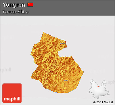 Political 3D Map of Yongren, single color outside